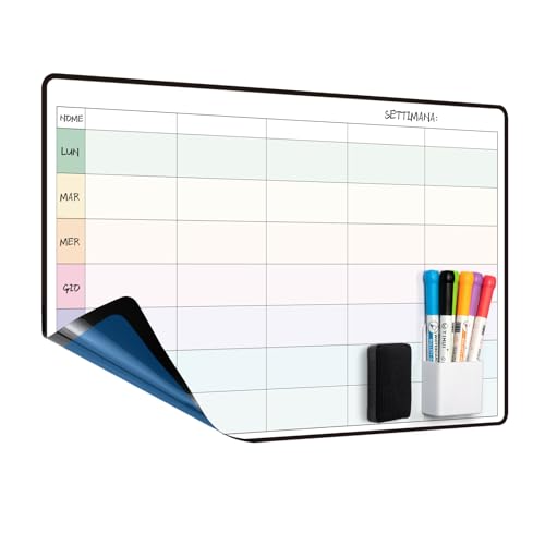 MCCORL Lavagna Settimanale da muro, Adesiva Calendario Famiglia,Planner Settimanale da Parete,To Do List,Pasti e Agenda,Cancellabile per Cucina 42×28cm -in italiano