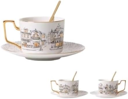 セラミックコーヒーカップとインク金箔カップとソーサーセットホームオフィスラテカップカプチーノマグレストランホテルカフェティーに最適(