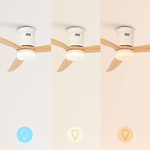 CREATE / WINDCALM M/Deckenventilator ABS mit Beleuchtung Weiß Hellesholzflügel-Optik mit WLAN und Fernbedienung/Leise, 40W, Ø132cm, Timer von 1 bis 4 Std., Sommer-Winterbetrieb