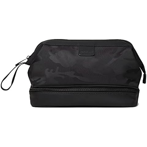 Aberlite Traveler Toiletry Bag for Men - Water Resistant Traveling Dopp Kit - Dry & Wet Separation Bathroom Bag - Hanging Shaving Bag (Black Camo) (Medium Size - 5.3 Liters) Cover