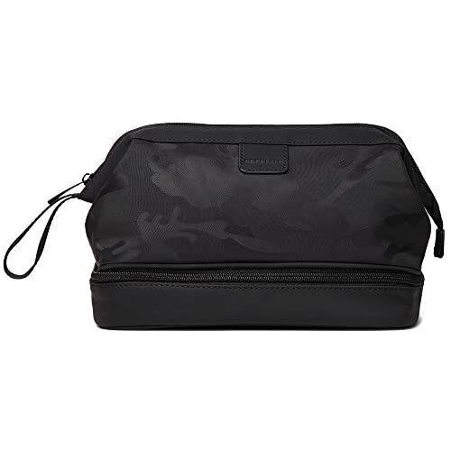 Aberlite Traveler Toiletry Bag for Men - Water Resistant Traveling Dopp Kit - Dry & Wet Separation Bathroom Bag - Hanging Shaving Bag (Black Camo) (Medium Size - 5.3 Liters)