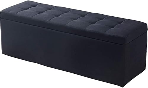 Folding Storage Ottoman Entrance Shoe Bench Rectangular Storage Linen Fabric Upholstered Seat Tufting Design Leisure Footstool 60x40x40cm Ottomans (Color : Blue)(Black)