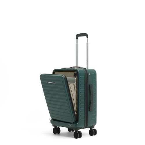 Image of Assembly Cabin Suitcase with External Laptop Pocket up to 15.6'' & 8 Spinner Wheels, Premium Polycarbonate Hard Shell Carry On Luggage for Adventure Travel, Green, 20-Inch