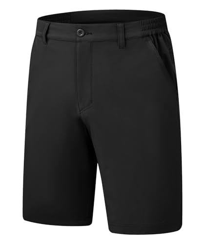 Rdruko Golf Shorts Men 9 Inch Inseam Stretch Dress Elastic Waistband Waist Quick Dry Casual with 5 Pockets, Black, 36