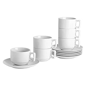 Argon Tableware 48 Piece Cappuccino Cup & Saucer Set – 200ml – Classic Collection – Stacking Tea Cup and Saucer Coffee Cappuccino Mugs Latte Drinking Mug Tea Plates