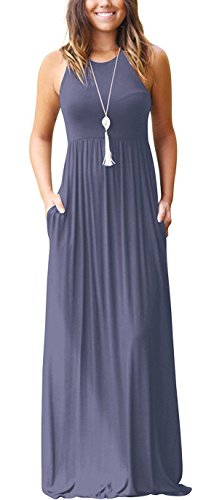 Image of EUOVMY Women's Sleeveless Dress Casual Plain Loose Summer Long Maxi Dresses with Pockets