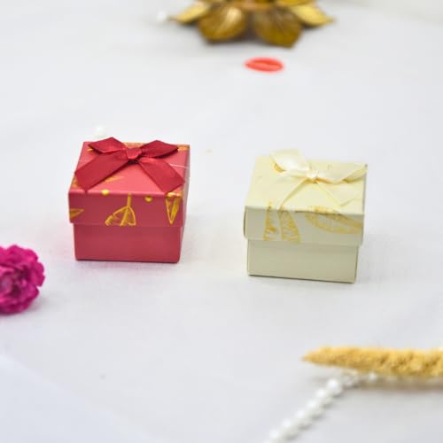 Image of Ring Box Small Gift Boxes Sturdy Cardboard Cube Box for Jewelry Pendant (2, Red & Cream)