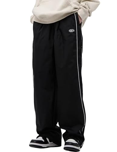 Mens Y2k Sweatpants Baggy Track Pants Hip Hop Track Pants Y2k Vintage Parachute Pants A-Black