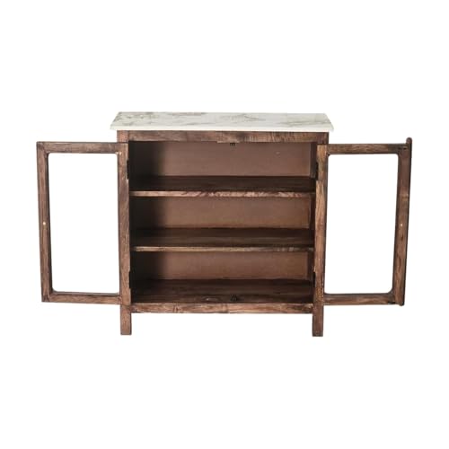 Image of Solid Wood Madrid Crockery Cabinet (S) | Display Cabinet with Sintered Stone Top | Finish- Scratch Resistant Tubaq