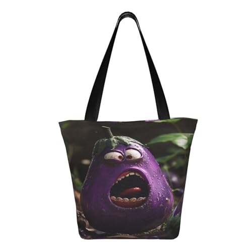 RAIZHE Screaming Eggplant - Bolsa de compras para mujer, tela de poliéster resistente al desgarro, duradera, ligera, gran capacidad, adecuada para ir de compras y viajar, Black, Talla única