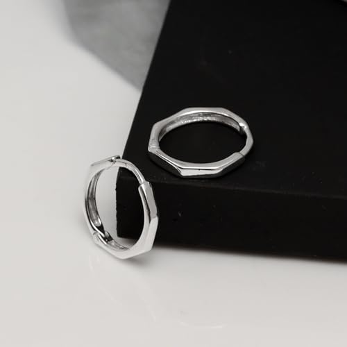Image of TRUESILVER ACPL 925 Sterling Silver Hoop Earrings for Men | BIS Hallmarked Huggie Hoop Earrings | Minimalist Vintage Chunky Silver Hoops for Men
