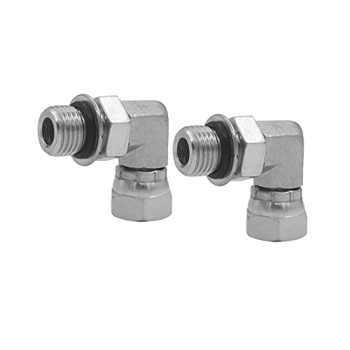 Image of (2-PACK) 6901-06-04-NWO Hydraulic Hose Adapter Fitting 3 /8 inch Male Adjustable Nut O-Ring Boss (9 /16-18 UNF) x 1 /4 inch Female Swivel (1 /4-18 NPSM) 90 Elbow SAE Pipe Joints Connector Carbon Steel