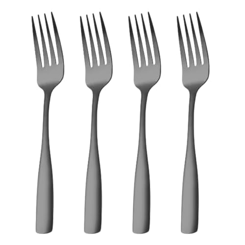 Image of 7.7 inch Charcoal Black Dinner Forks Set of 4 - Food-Grade 18 /8 Stainless Steel Silverware, Durable Mirror Polished Metal Forks, Dishwasher Safe, Perfect for Home, Restaurant, and Gifting