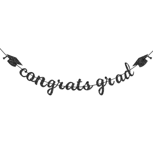 Decoración de pancarta de felicitación de graduación – Cartel de graduación con purpurina colgante con gorra, guirnalda para fondo de fotos de clase de 2024, suministros de fiesta de graduación de