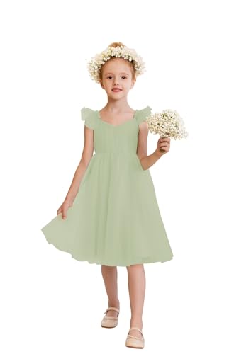 Tulle Flower Girl Dresses Ruffle Sleeve Wedding Pageant Party Dress Pretty Short First Communion Gown