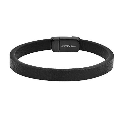 Geoffrey Beene Men's Genuine Pebbled Leather Bracelet with Stainless Steel Closure2