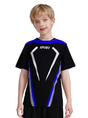 Boys Short Sleeve Performance Shirts Quick Dry Letter Printed Sports Top Activewear for Gym Jogging