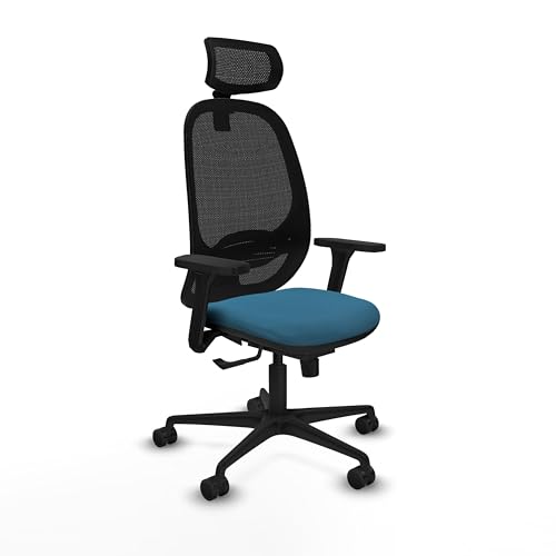Piqueras y Crespo   Silla Oficina Calidad Precio Cilanco con Brazos 3D, Apoyo Lumbar Regulable en Altura y Cabecero Regulable en Altura E Inclinación. Negro/Verde petróleo