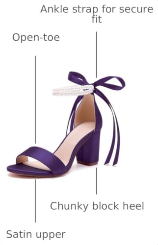Image of Women's Open Toe Pearl Wedding Shoes for Bride High Heels Sandals Satin Bridal Block Chunky Heels Ankle Strap Prom Evening Party Pumps