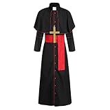 Colorful House Clergy Robe Adult Priest Costume Monk wizard for Men Exorcist Costume Halloween Outfit(2X-Large,Red Line)
