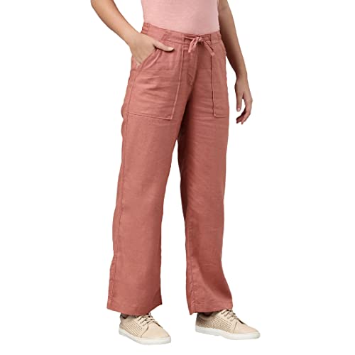 Image of GO COLORS Solid Linen Cargo Pants for Women | Full Length, Mid Rise, Side Pockets