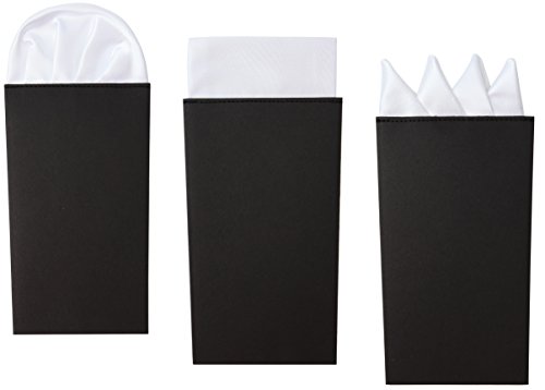 3-Pk White Pocket Square Set Pre Folded, Pesko, Crown and Puff Folds