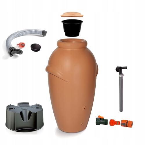 Dikel - AQUACAN - Regentonne - Wassertank - Regenfass - Regenwassertonne mit Zubehör - Regenwassertank - Wassertonne, Wasserfass, Regenwasserspeicher - 210l, Terrakotta Braun