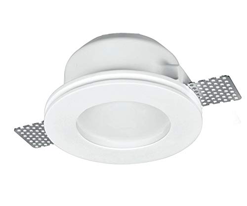 Vetrineinrete® Portafaretto da incasso in gesso a scomparsa tondo con vetrino supporto per faretti gu10 e mr16 Ø foro 125 mm P19