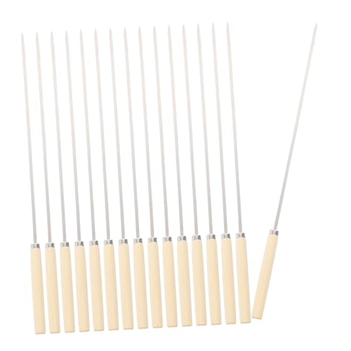 BESPORTBLE 25 piezas Brochetas de Barbacoa de Acero Inoxidable Resistentes Altas Temperaturas con Mango de Madera Antideslizante de Unidades para Parrilla y Pinchos Metálicos Largos para