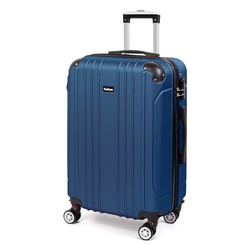 Todeco - Todeco Valise Moyenne Taille 68cm, Valise de Voyage Rigide et Légère en ABS, Bagage à roulettes avec 4 Doubles Roues Pivotantes 360°, 68x45x26cm, 58-66L, Bleu foncé