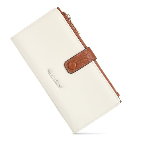 Image of Beige Wallet Women Bifold Long Wallets RFID Blocking Card Holder Wallets