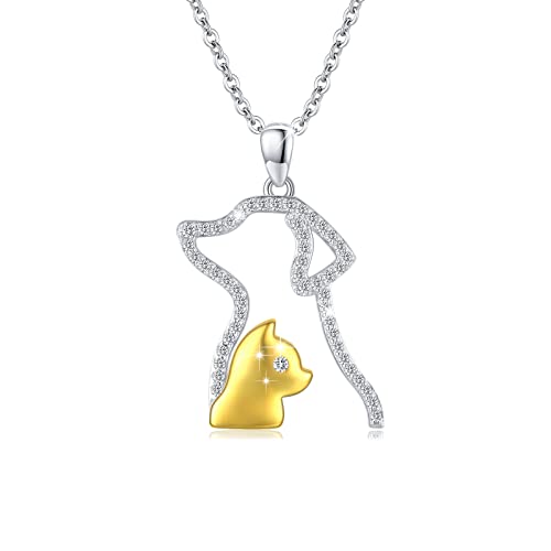 OHAYOO Chat chien collier en argent Sterling 925 collier pour animaux de compagnie plaqué or chat pendentif collier mignon Animal collier cadeau pour les amoureux des chiens femmes filles