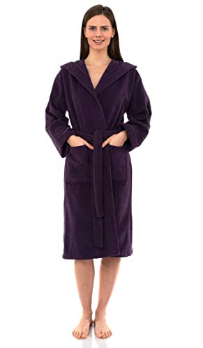 TowelSelections Women's Robe Turkish Cotton Hooded Terry Bathrobe Small/Medium Wineberry