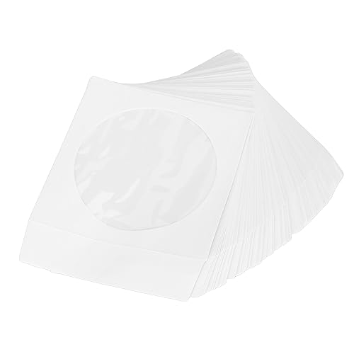 VBESTLIFE Lot de 100 Pochettes CD DVD, Enveloppes CD DVD en Papier Blanc épais avec Fenêtre Découpée et Rabat pour Disques 4,7 Pouces