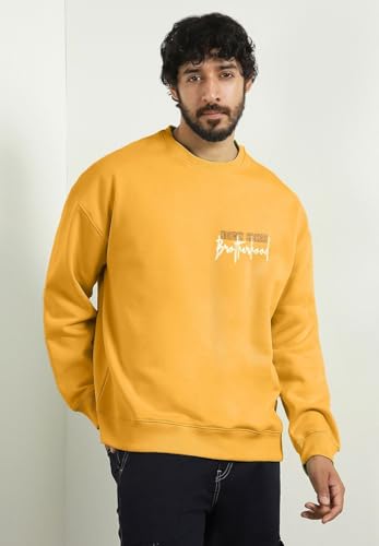 Image of Nobero Men's Graphic Printed Oversized Sweatshirt | Cotton Rich Fleece Round Neck Pullover | Relaxed Fit Casual Winter Wear for Men