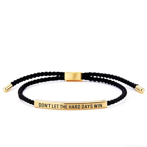 Dont Let The Hard Days Win Bracelet - Adjustable Titanium Motivational Inspirational Wrap Bracelet for Women Men - Handmade Braided Encouragement Gift Jewelry for Mothers Day Graduation Birthday Friends Christmas or Everyday Wear (Gold/Black)