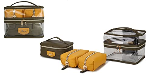 MKF Stilvolle Kosmetiktasche, tragbare Make-up-Reise-Organizer, 4 Stück, Emma Senf-Olive Cover