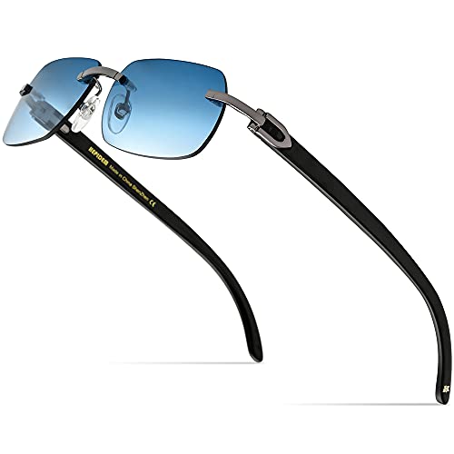 Image of HEPIDEM 100% Really Buffalo Horn Handmade Sun Glasses Square Rimless Luxury BUffs Sunglasses 0816