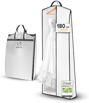 FiRiO® 1x Premium Kleidersack Lang 180 cm I Kleidersack Brautkleid (10cm T) | 180x60x10cm I 10cm Tiefe I Schutz vor Motten & Staub I Vließstoff Weiß I Atmungsaktive Kleiderhülle fü