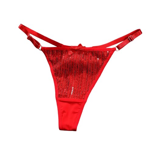 Tanga con para Mujer Bragas de Cintura Alta Lencería Cómoda y Ajustable Ropa Interior Femenina (Red, S) #569