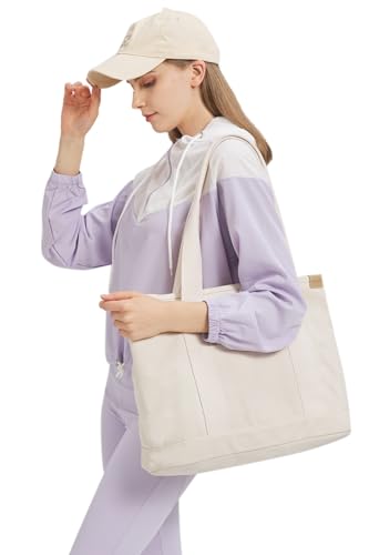 Image of TeeYee 16oz Canvas Tote Bag Casual Multi pockets Handbags Large Capacity Shopping Shoulder Bag with Pocket Bags Work Purses