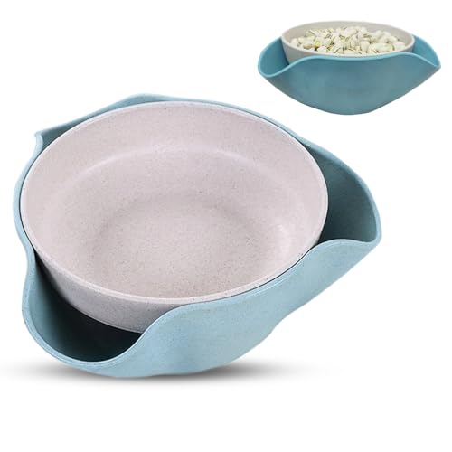 Rvdxur Wheat Straw Pistachio Bowl with Shell Storage, Double Dish