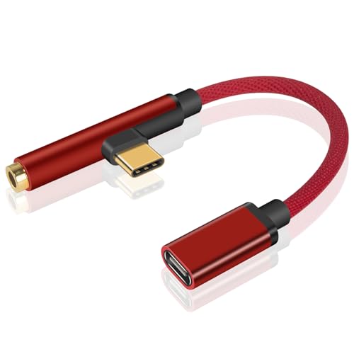 Duttek Type C Headphone Adapter Cable 10CM, 90 Degree USB Type C to 3.5mm Charger Headphone Audio Jack Cable