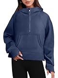 ANRABESS Women Half Zip Cropped Hoodies Oversized Fleece Quarter Zip Up Pullover Sweatshirts Trendy Clothes 2023 Fall Fashion Outfits Sweater Top 930zanglan-XL Navy Blue