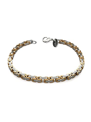 Fly Style Byzantiner Königskette Gold+Silber Edelstahl - Königsarmband Armband Herren 18 Karat teil-vergoldete Kette - 5mm breit, 21cm lang