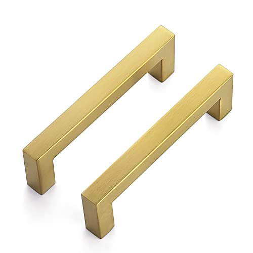 Image of Ravinte Gold Cabinet Handles Square Cabinet Pulls, 3-3 /4 Inch CC, 10 Pack | Stainless Steel Hardware Pulls, Smooth Bar Grip, Kitchen Cabinet Update, For Cabinets, Cupboards, Drawers, Furniture Projects
