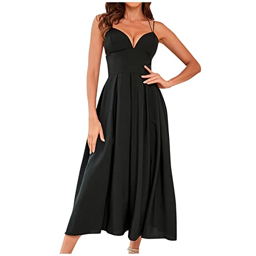 Abendkleider Damen Lang Spaghettiträger Korsett Kleid Elegant A Linie Rückenfrei Cocktailkleid Damen Hochzeitsgast Maxi Elegante Trägerkleid Frauen...