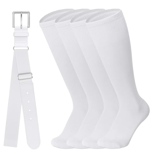 Leroci Baseball Softball Belt & Socks Combo Set for Adult Men and Women (2 Pairs of Socks & 1 Belt) White