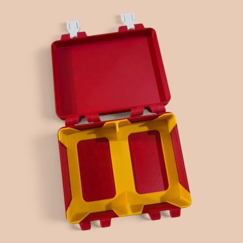 Image of Uno No Mercy Card Game Storage Box with Snap On Locks, Inner Tray, Multicolor, Durable (Red Box + Card Deck)