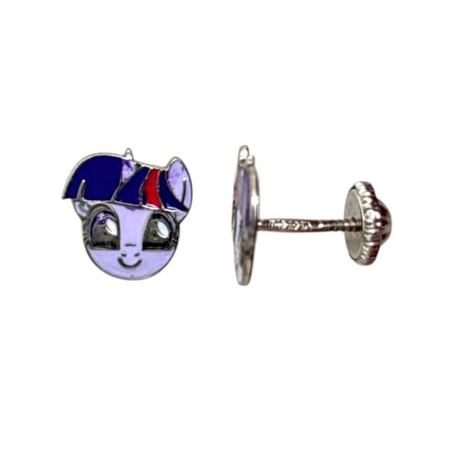 Pendientes plata hipoalergénica My Little Pony Twilight Sparkle dormilonas con rosca de seguridad